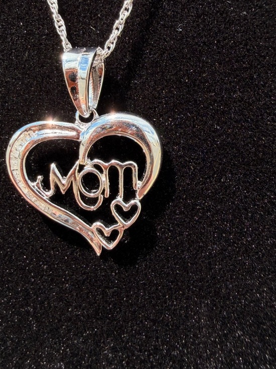 925 Sterling Silver Jewelry - Diamond Mom Heart Necklace 0.12 CTW 14K White Gold Over Sterling 18”
